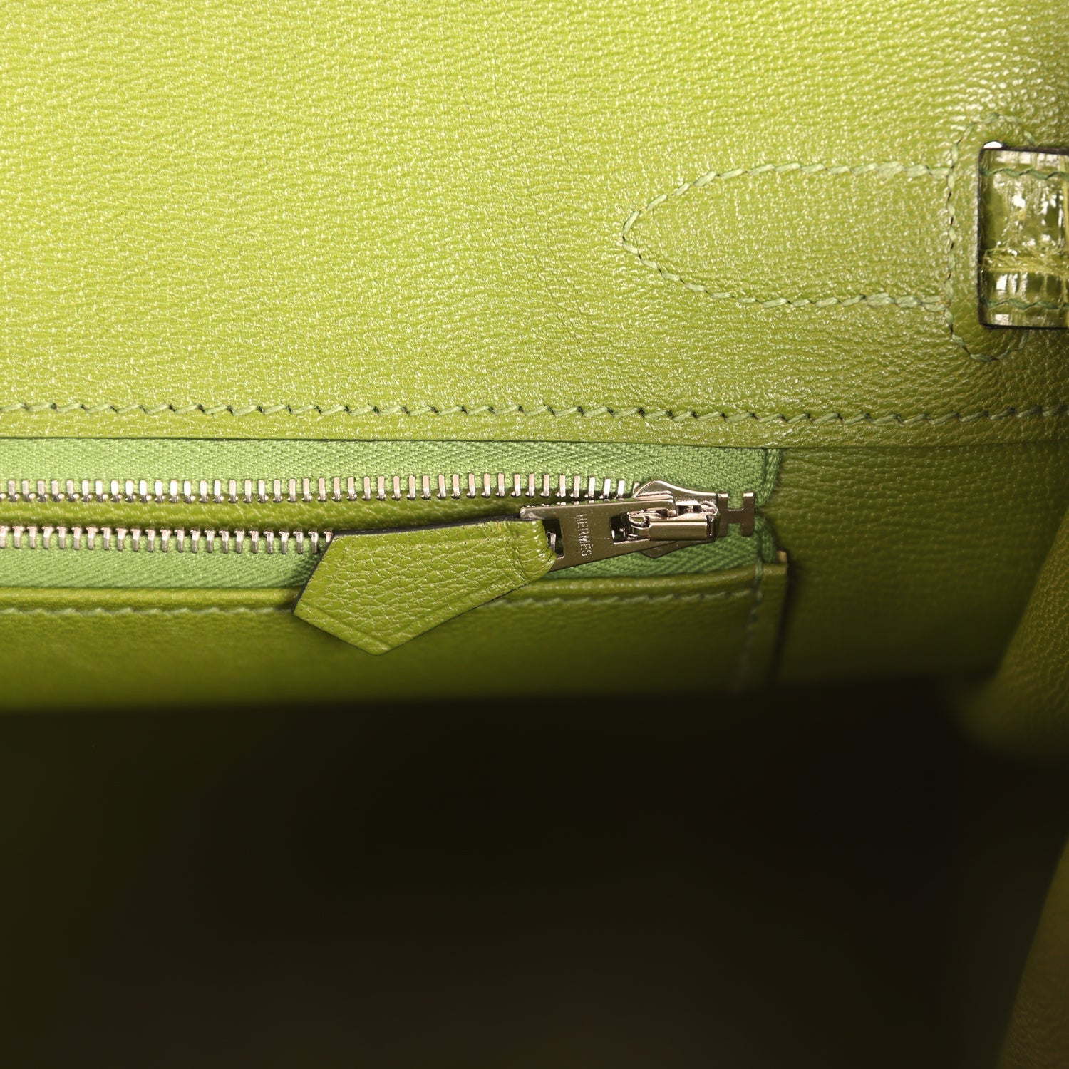 Pre-owned Hermes Birkin 30 Vert Pelouse Shiny Porosus Crocodile Palladium Hardware