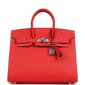 Pre-owned Hermes Birkin Sellier 25 Rouge de Coeur Epsom Palladium Hardware