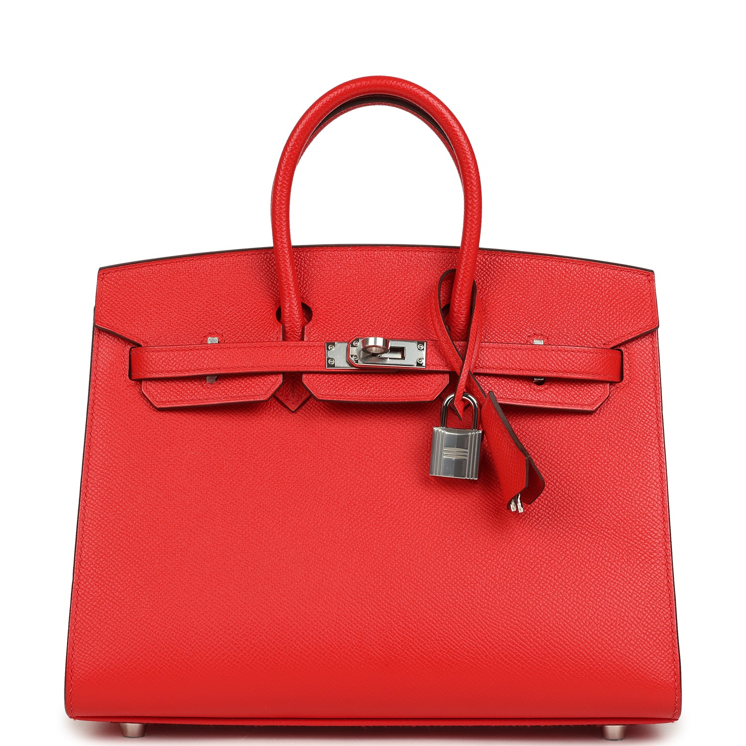 Pre-owned Hermes Birkin Sellier 25 Rouge de Coeur Epsom Palladium Hardware