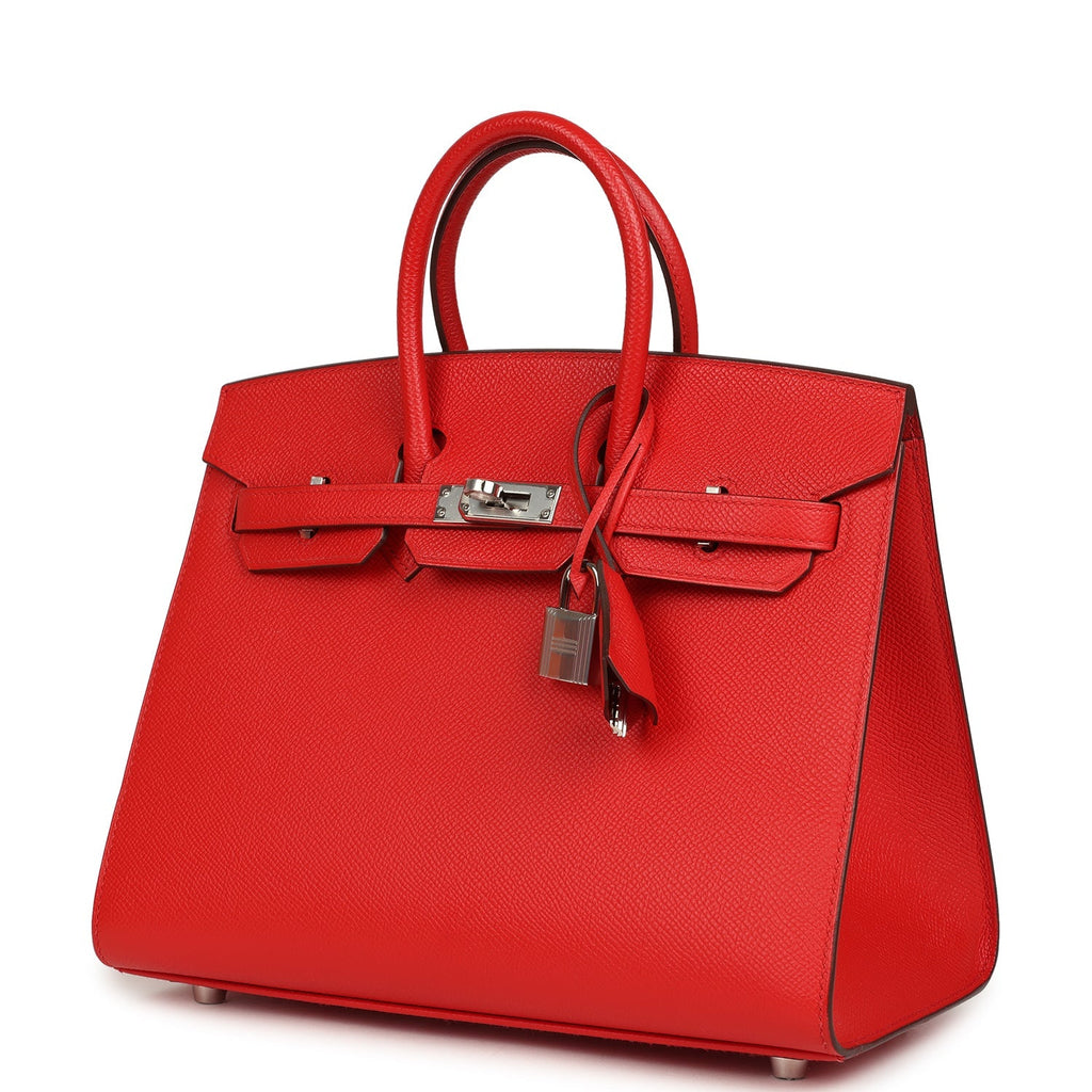 Pre-owned Hermes Birkin Sellier 25 Rouge de Coeur Epsom Palladium Hardware