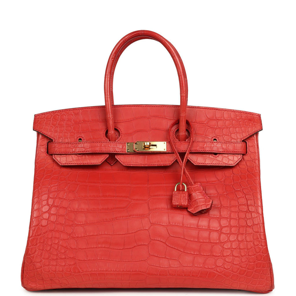Pre-owned Hermes Birkin 35 Geranium Matte Alligator Gold Hardware