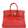 Pre-owned Hermes Birkin 35 Geranium Matte Alligator Gold Hardware