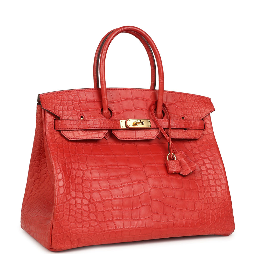Pre-owned Hermes Birkin 35 Geranium Matte Alligator Gold Hardware