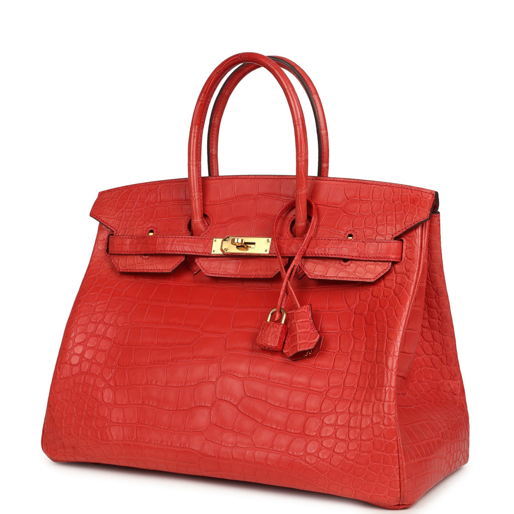 Pre-owned Hermes Birkin 35 Geranium Matte Alligator Gold Hardware