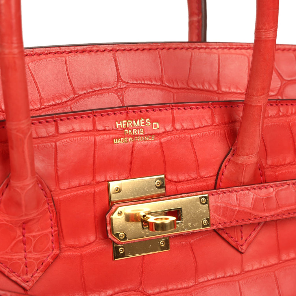 Pre-owned Hermes Birkin 35 Geranium Matte Alligator Gold Hardware