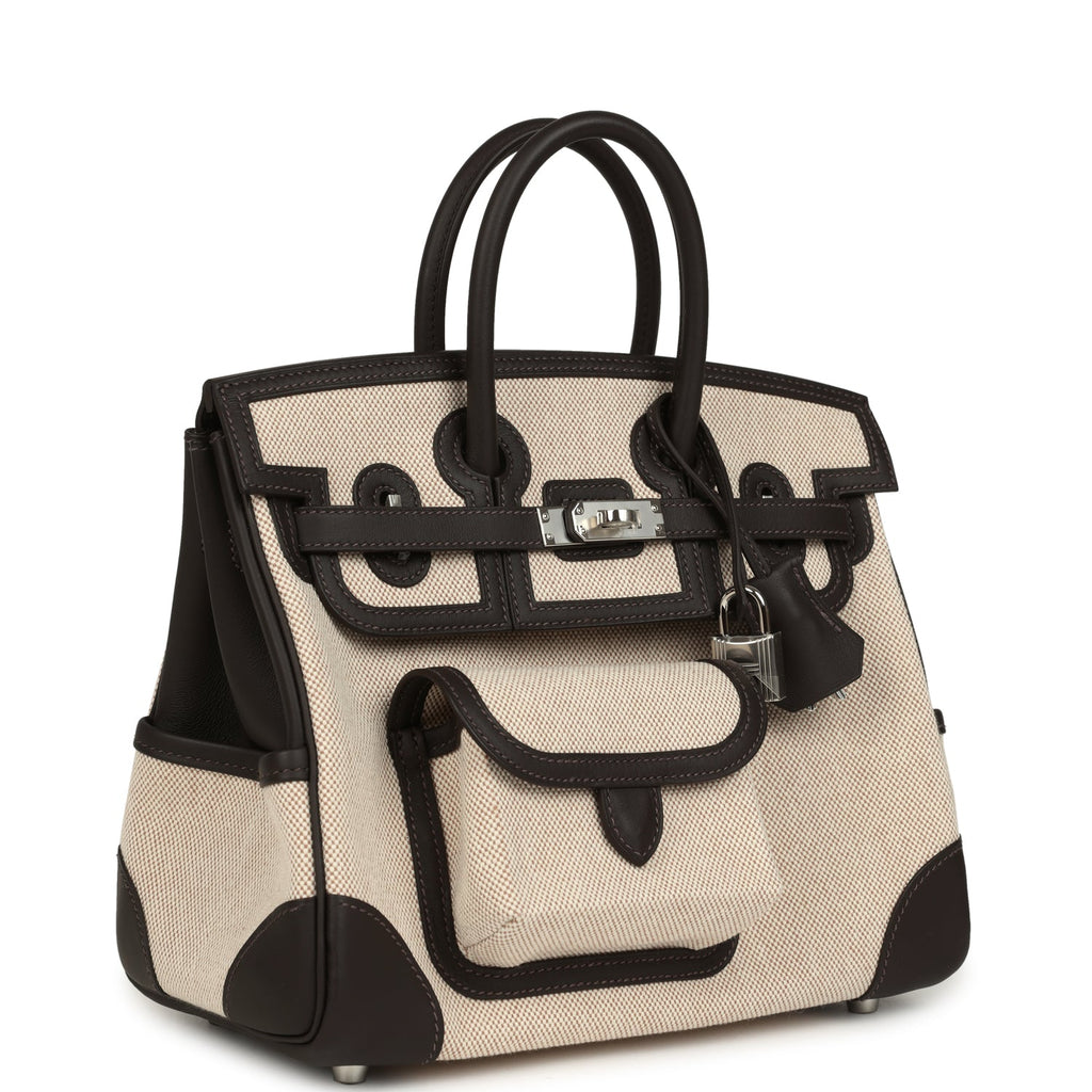 Hermes Birkin Cargo 25 Ecru-Beige Toile H Canvas and Bai Brun Swift Palladium Hardware