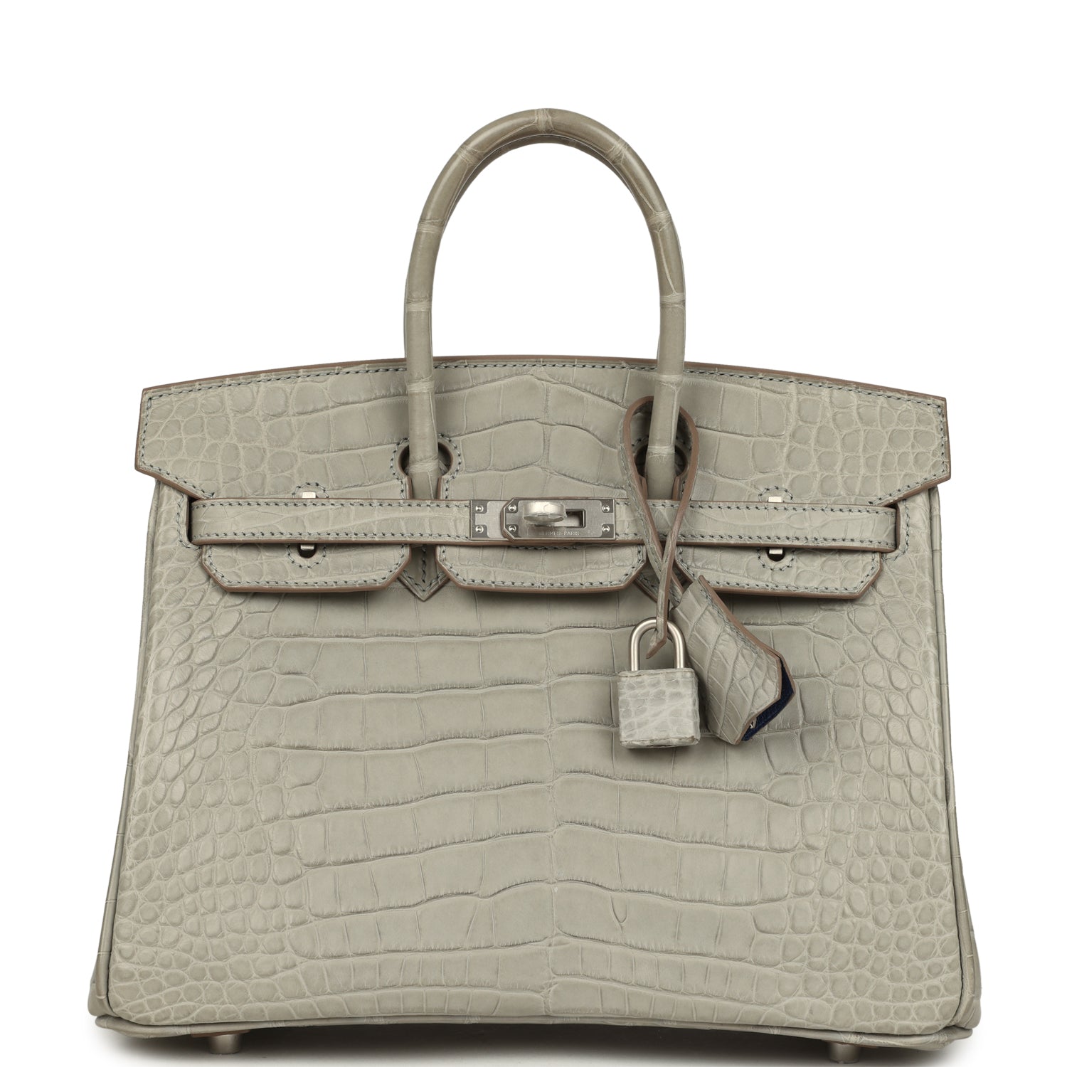 Pre-owned Hermes Special Order (HSS) Birkin 25 Gris Perle Matte Verso Alligator Brushed Palladium Hardware