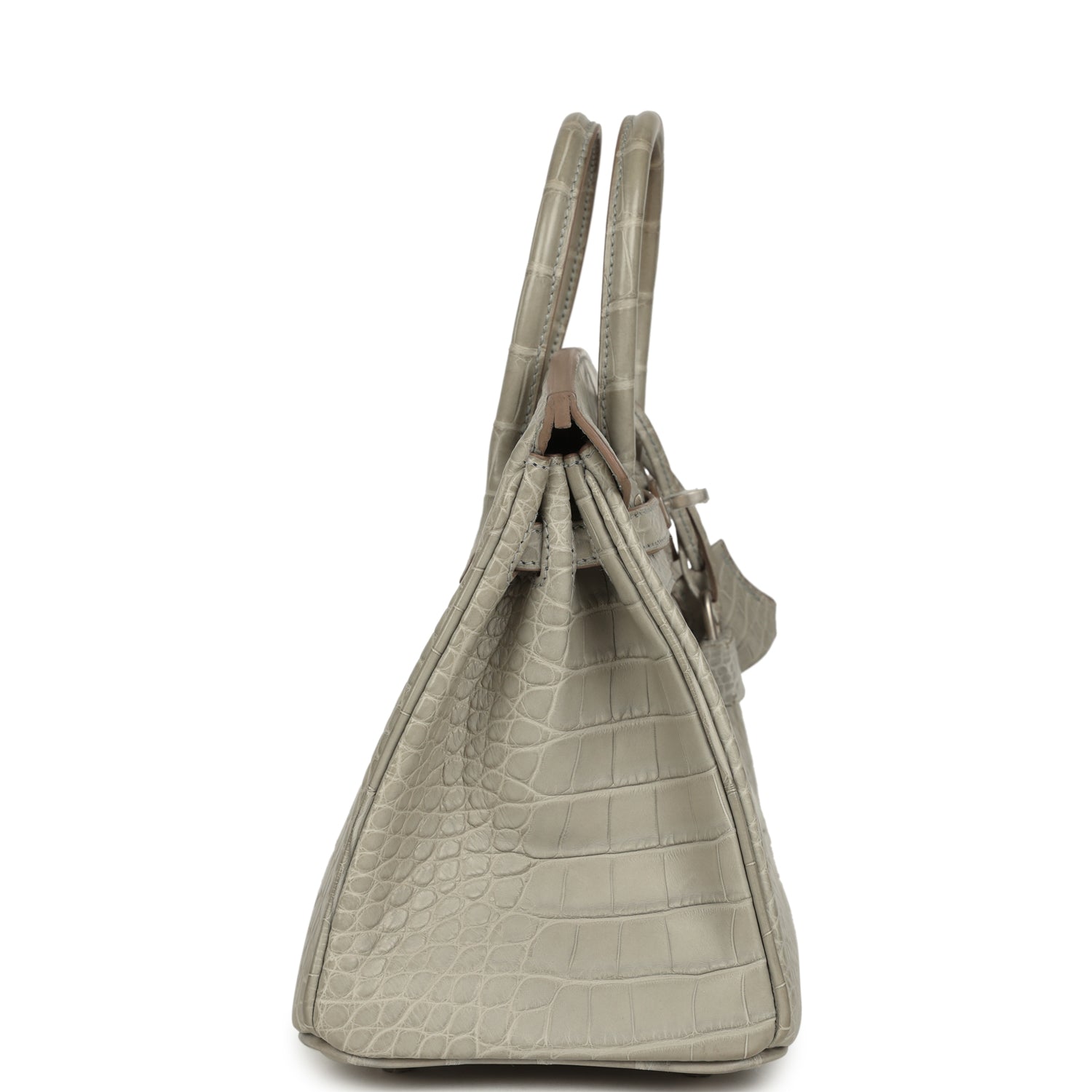 Pre-owned Hermes Special Order (HSS) Birkin 25 Gris Perle Matte Verso Alligator Brushed Palladium Hardware