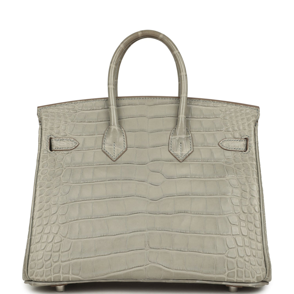 Pre-owned Hermes Special Order (HSS) Birkin 25 Gris Perle Matte Verso Alligator Brushed Palladium Hardware
