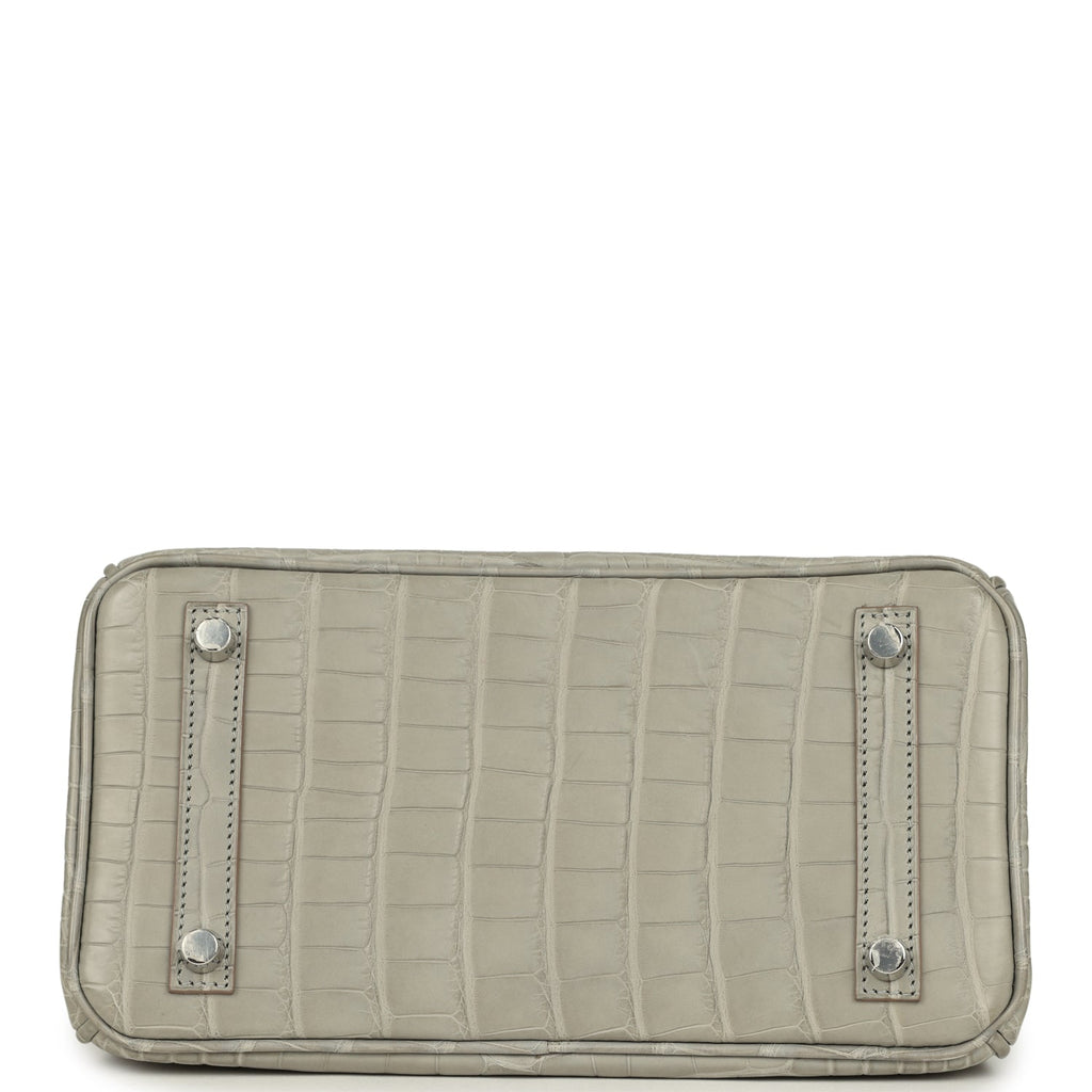 Pre-owned Hermes Special Order (HSS) Birkin 25 Gris Perle Matte Verso Alligator Brushed Palladium Hardware