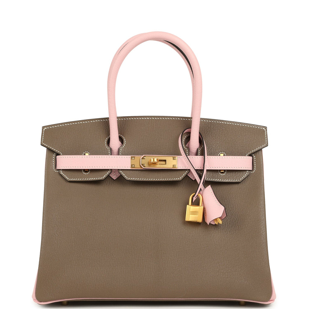 Hermes Special Order (HSS) Birkin 30 Etoupe and Rose Sakura Chevre Mysore Brushed Gold Hardware