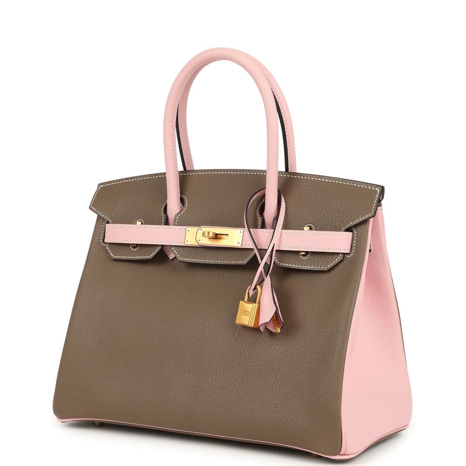 Hermes Special Order (HSS) Birkin 30 Etoupe and Rose Sakura Chevre Mysore Brushed Gold Hardware