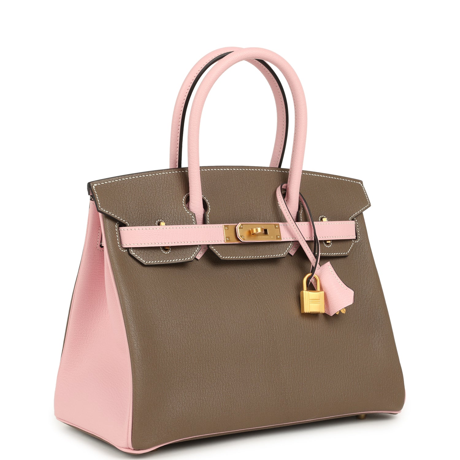 Hermes Special Order (HSS) Birkin 30 Etoupe and Rose Sakura Chevre Mysore Brushed Gold Hardware