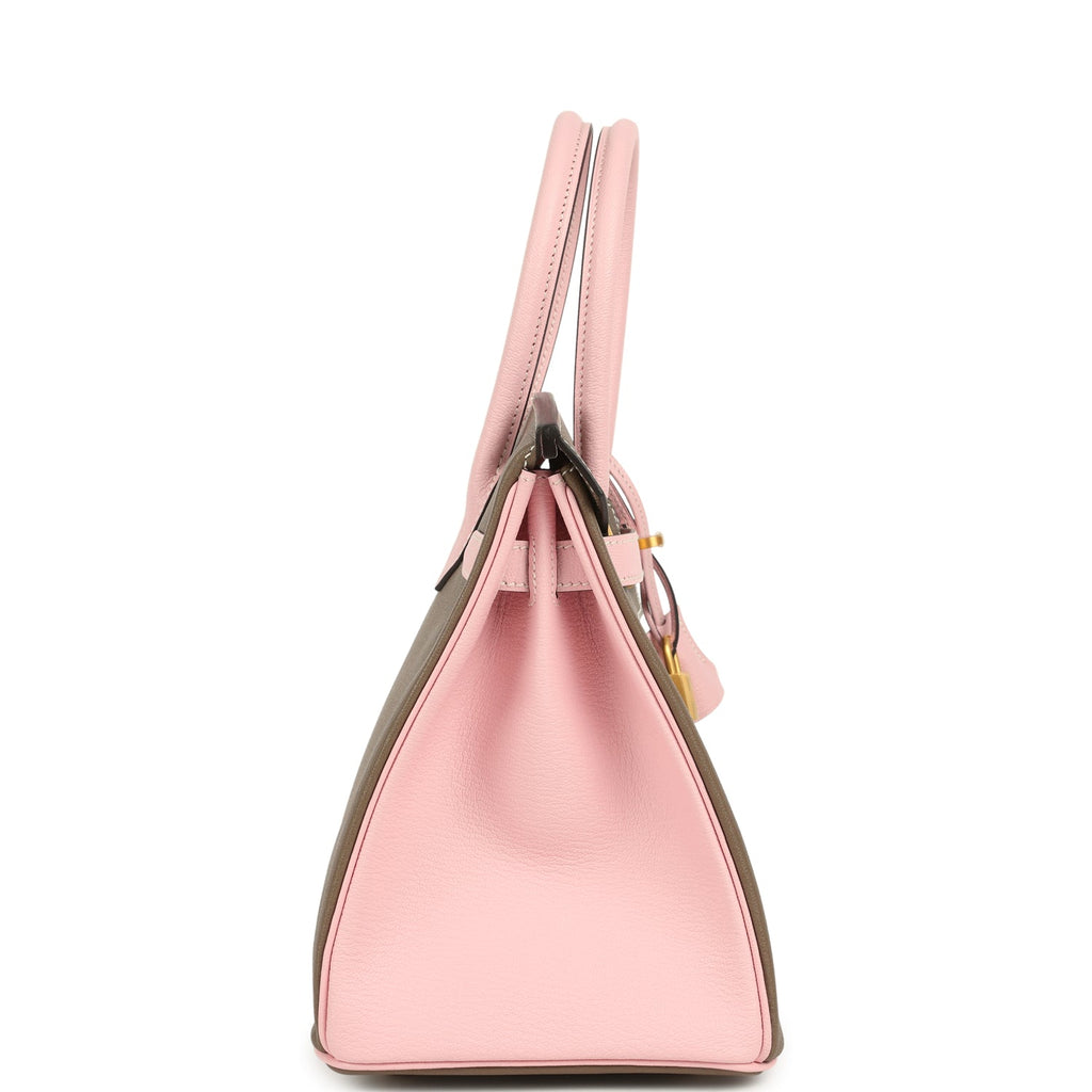 Hermes Special Order (HSS) Birkin 30 Etoupe and Rose Sakura Chevre Mysore Brushed Gold Hardware