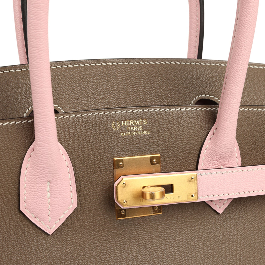 Hermes Special Order (HSS) Birkin 30 Etoupe and Rose Sakura Chevre Mysore Brushed Gold Hardware