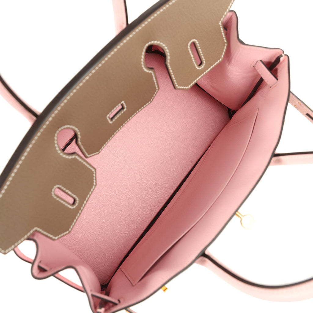 Hermes Special Order (HSS) Birkin 30 Etoupe and Rose Sakura Chevre Mysore Brushed Gold Hardware