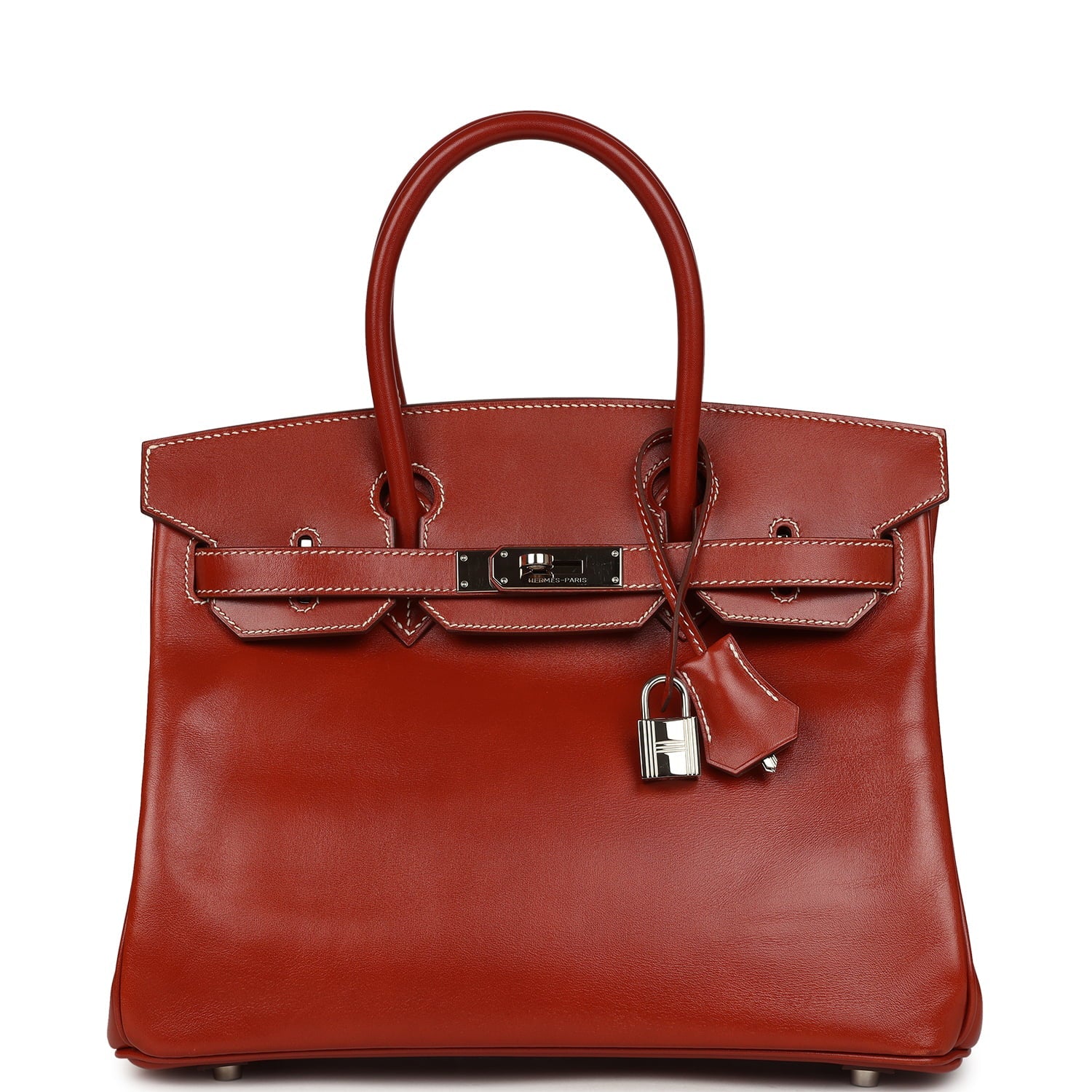 Pre-owned Hermes Birkin 30 Brique Box Palladium Hardware