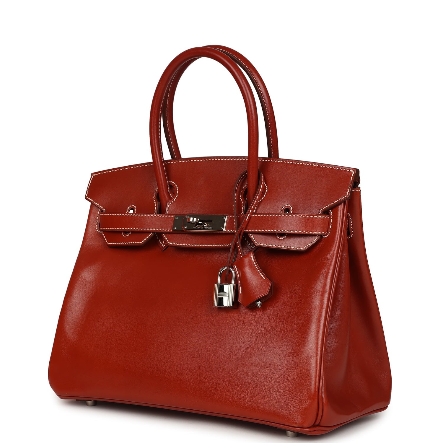 Pre-owned Hermes Birkin 30 Brique Box Palladium Hardware