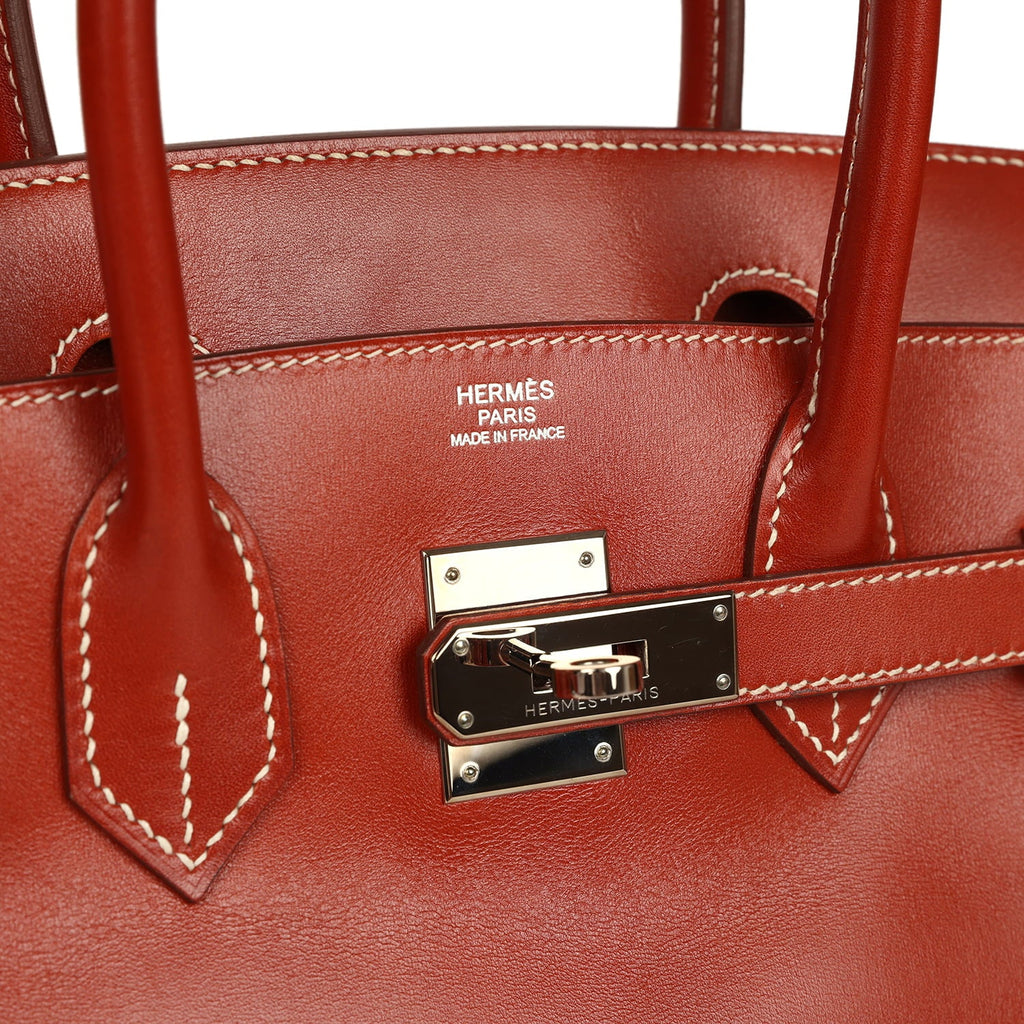 Pre-owned Hermes Birkin 30 Brique Box Palladium Hardware