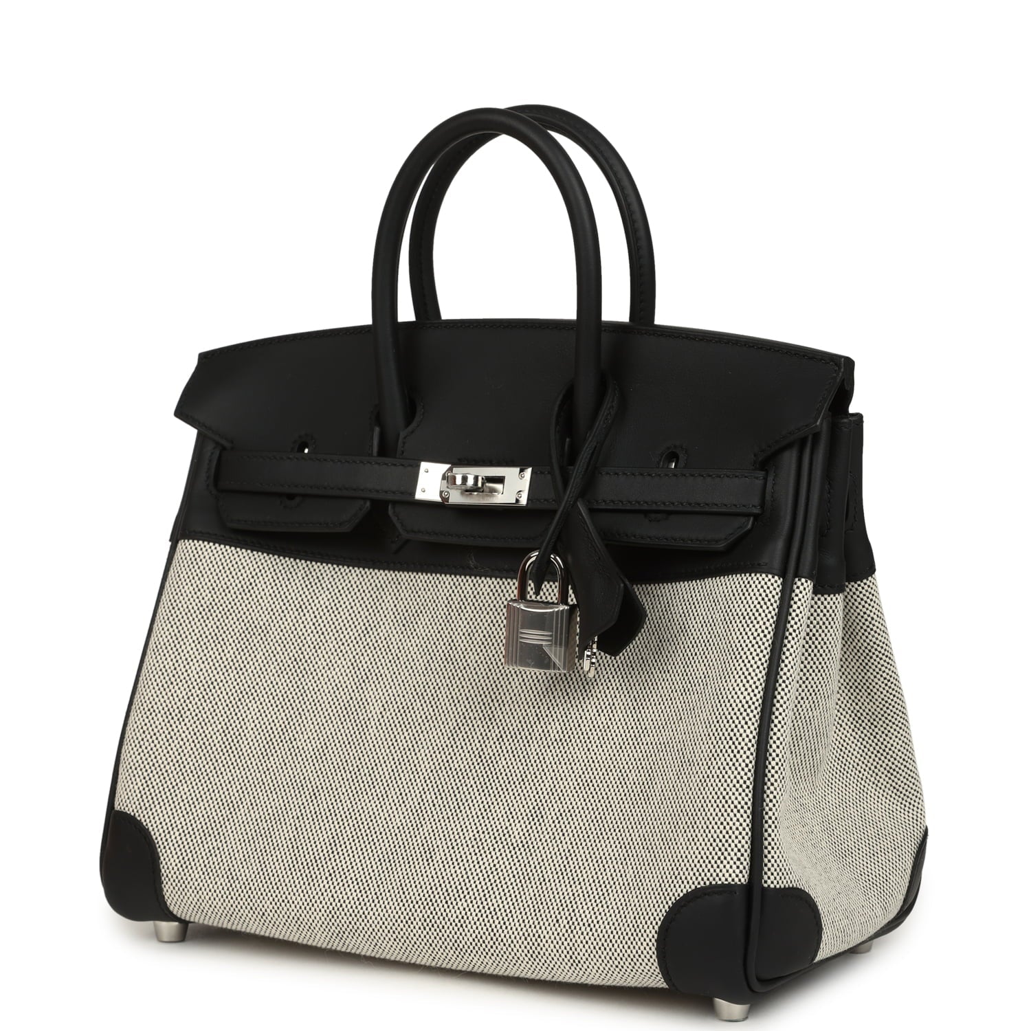 Hermes Birkin 25 Ecru and Black Toile H and Black Swift Palladium Hardware