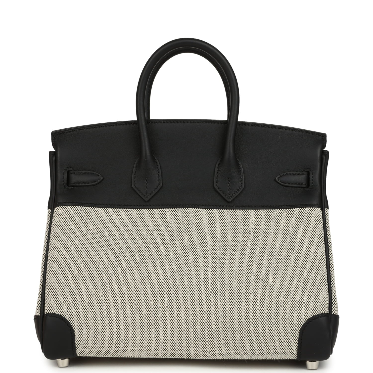 Hermes Birkin 25 Ecru and Black Toile H and Black Swift Palladium Hardware
