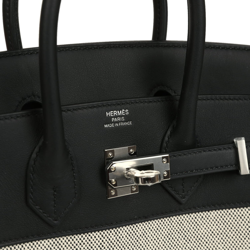 Hermes Birkin 25 Ecru and Black Toile H and Black Swift Palladium Hardware