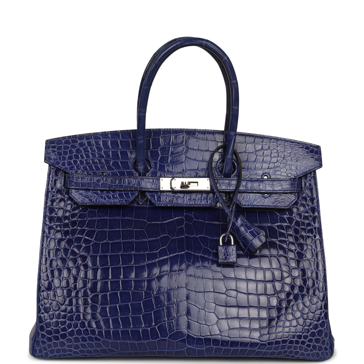 Pre-owned Hermes Birkin 35 Bleu Electric Shiny Porosus Crocodile Palladium Hardware