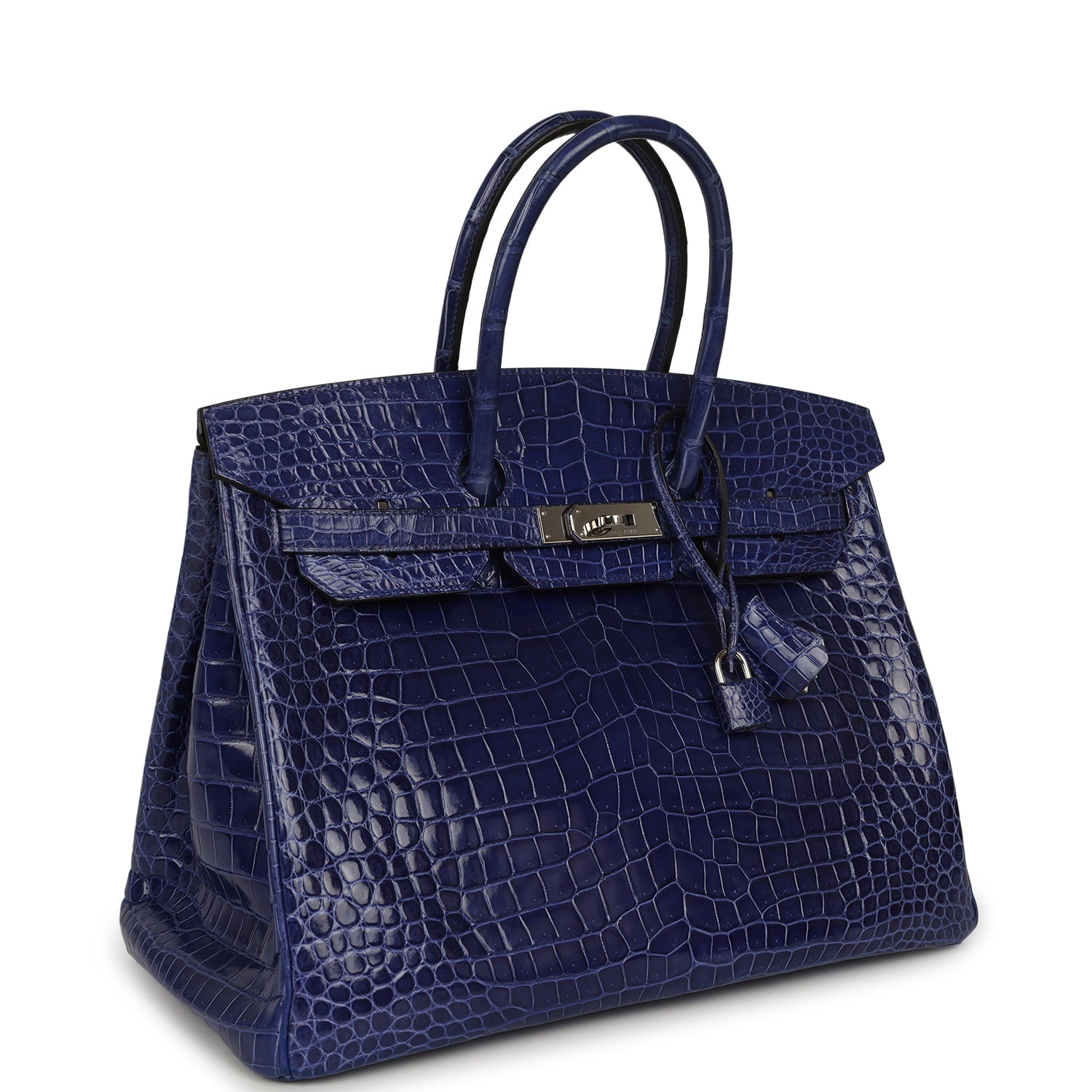 Pre-owned Hermes Birkin 35 Bleu Electric Shiny Porosus Crocodile Palladium Hardware