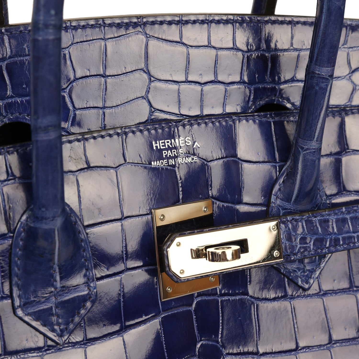 Pre-owned Hermes Birkin 35 Bleu Electric Shiny Porosus Crocodile Palladium Hardware