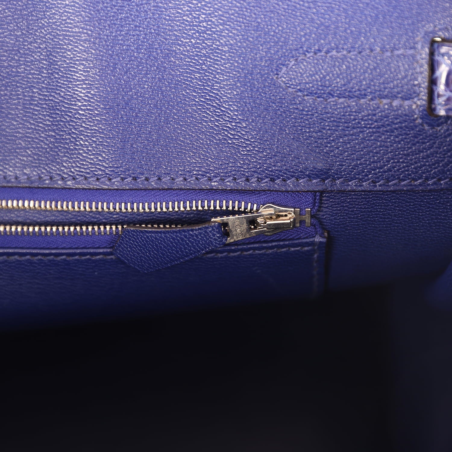 Pre-owned Hermes Birkin 35 Bleu Electric Shiny Porosus Crocodile Palladium Hardware