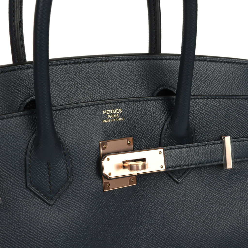Hermes Birkin 30 Bleu Indigo Epsom Rose Gold Hardware