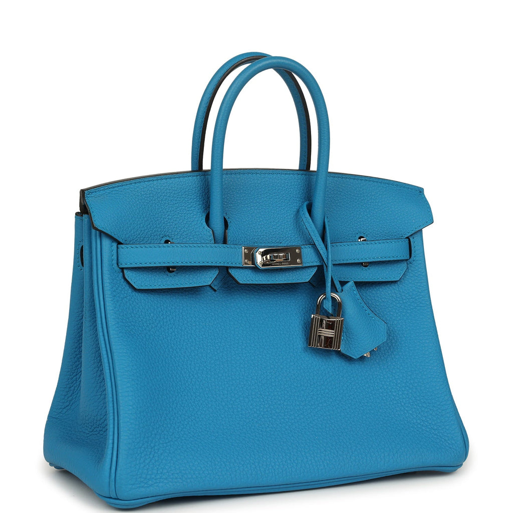 Pre-owned Hermes Birkin 25 Bleu Zanzibar Togo Palladium Hardware
