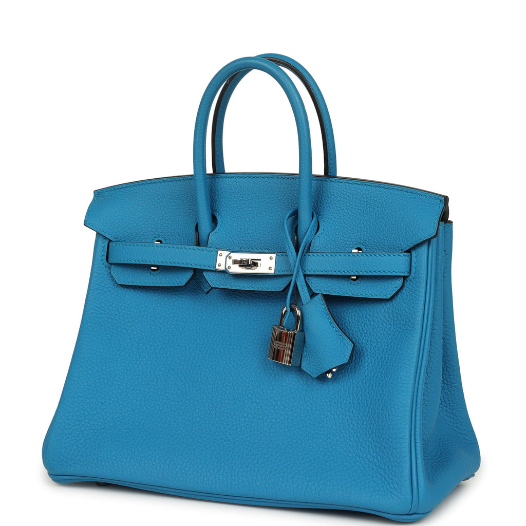 Pre-owned Hermes Birkin 25 Bleu Zanzibar Togo Palladium Hardware