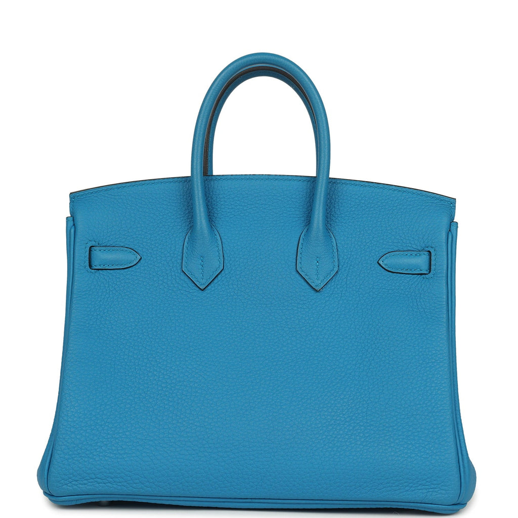 Pre-owned Hermes Birkin 25 Bleu Zanzibar Togo Palladium Hardware