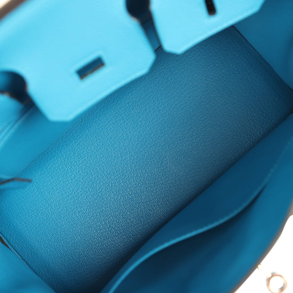 Pre-owned Hermes Birkin 25 Bleu Zanzibar Togo Palladium Hardware