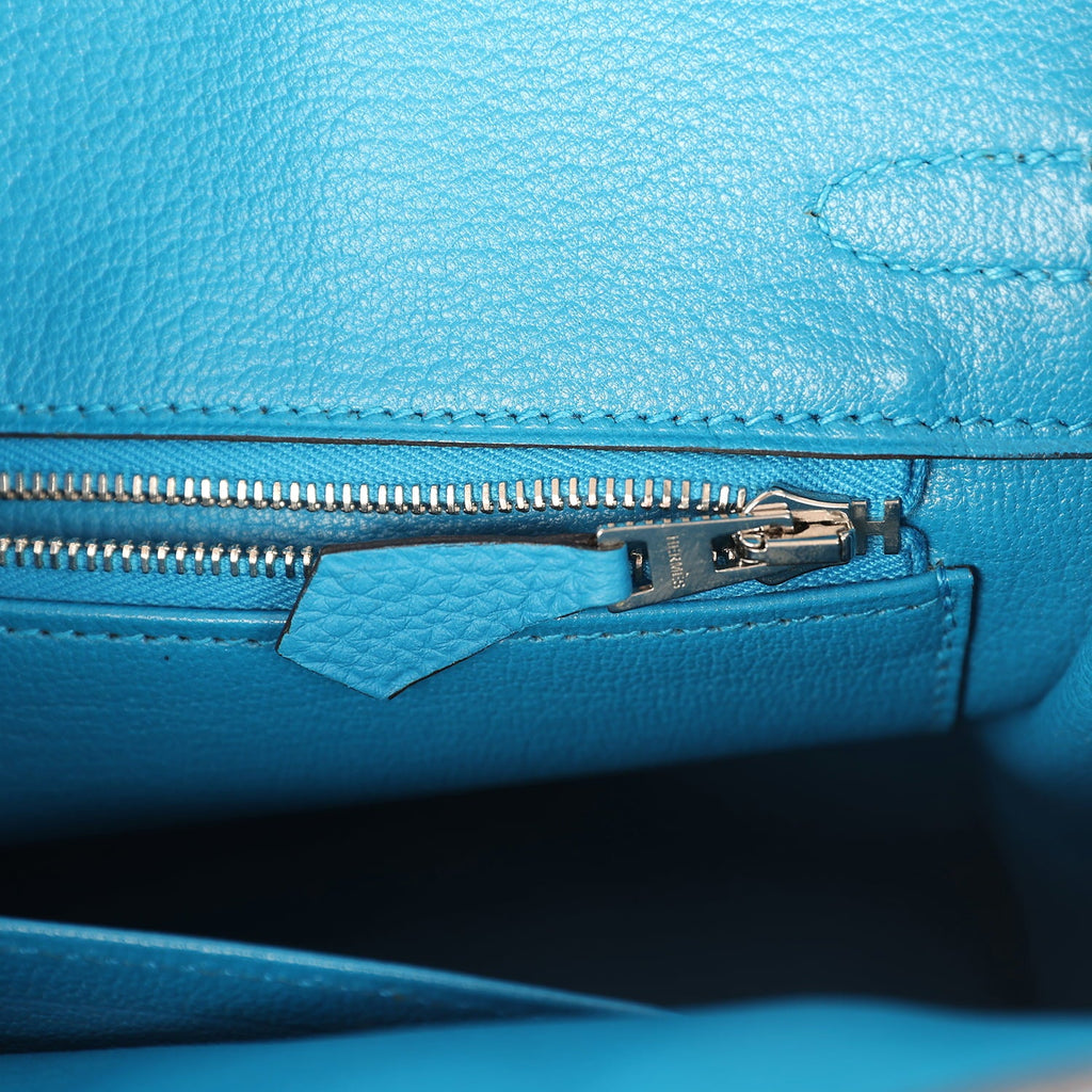 Pre-owned Hermes Birkin 25 Bleu Zanzibar Togo Palladium Hardware