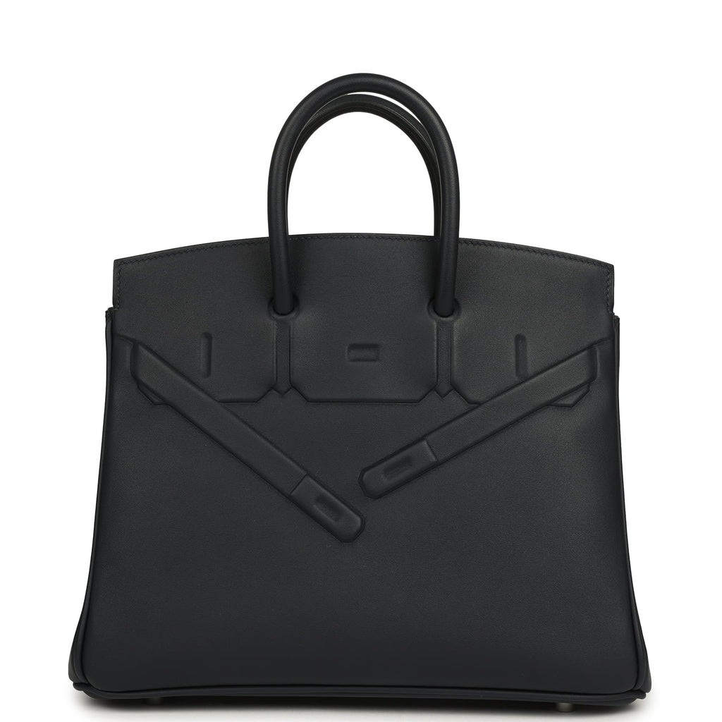 Pre-owned Hermes Birkin Shadow 25 Caban Swift Palladium Hardware
