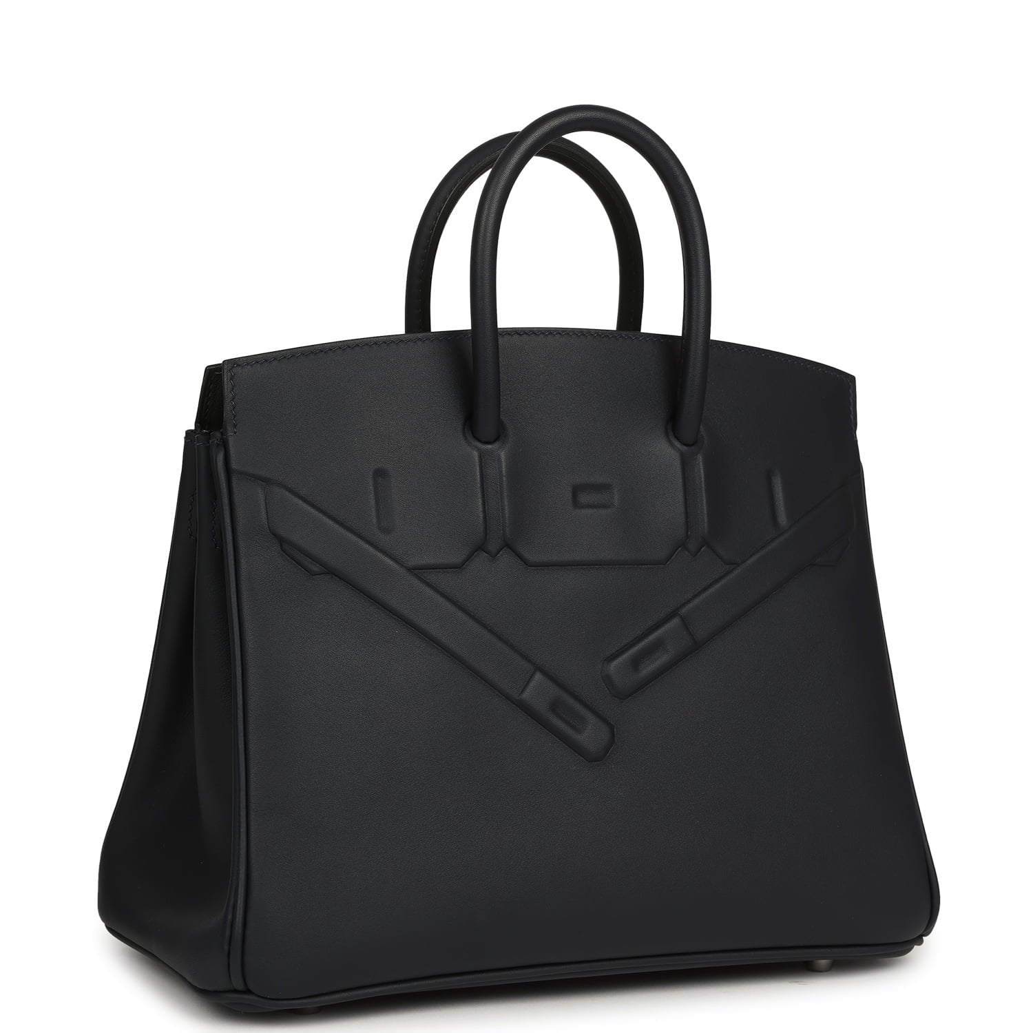 Pre-owned Hermes Birkin Shadow 25 Caban Swift Palladium Hardware