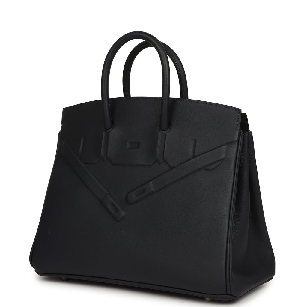 Pre-owned Hermes Birkin Shadow 25 Caban Swift Palladium Hardware