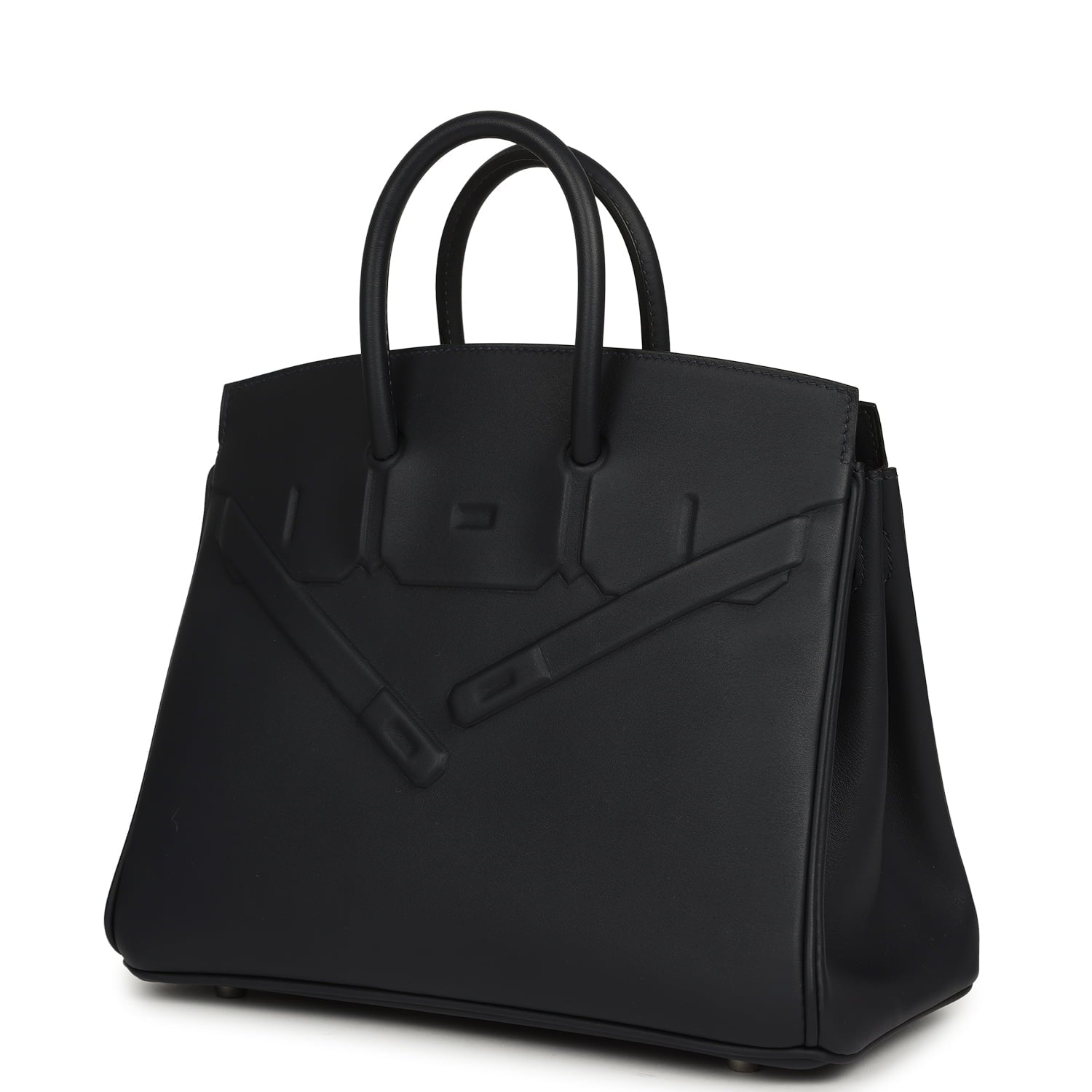 Pre-owned Hermes Birkin Shadow 25 Caban Swift Palladium Hardware