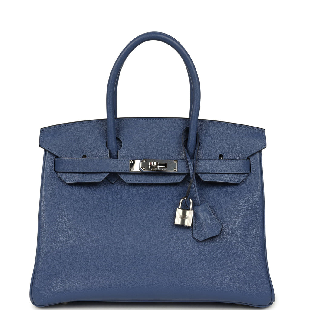 Pre-owned Hermes Birkin 30 Bleu Brighton Evercolor Palladium Hardware
