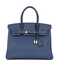 Pre-owned Hermes Birkin 30 Bleu Brighton Evercolor Palladium Hardware