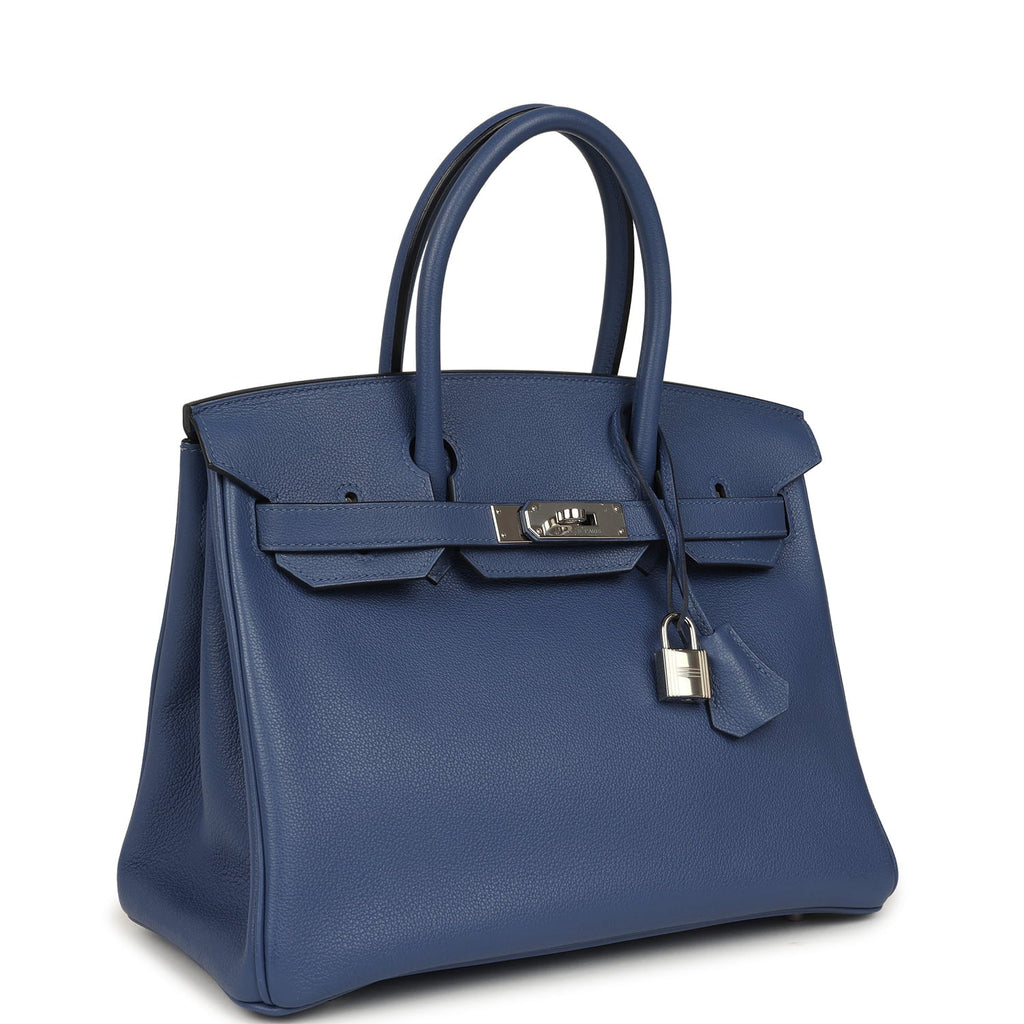 Pre-owned Hermes Birkin 30 Bleu Brighton Evercolor Palladium Hardware
