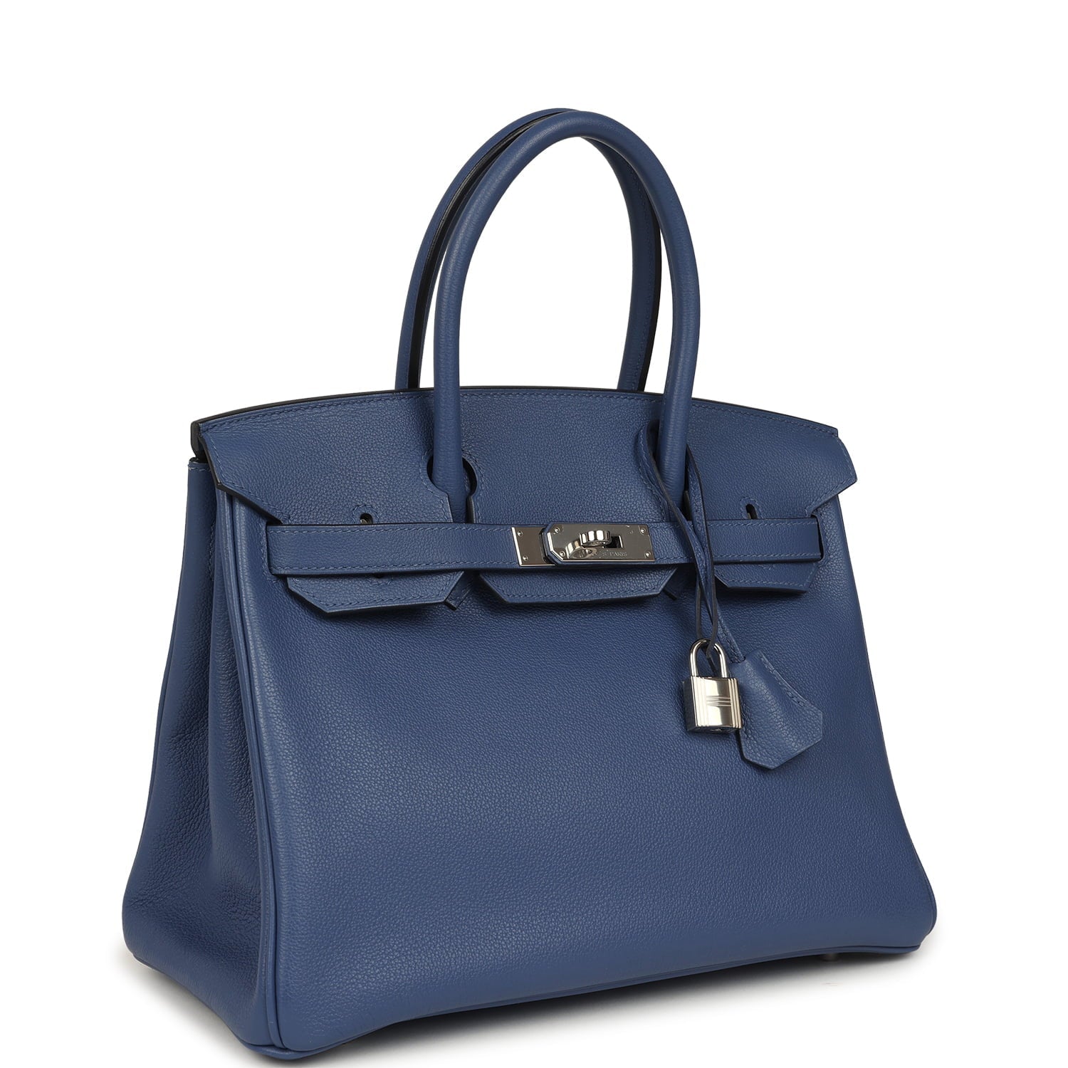 Pre-owned Hermes Birkin 30 Bleu Brighton Evercolor Palladium Hardware