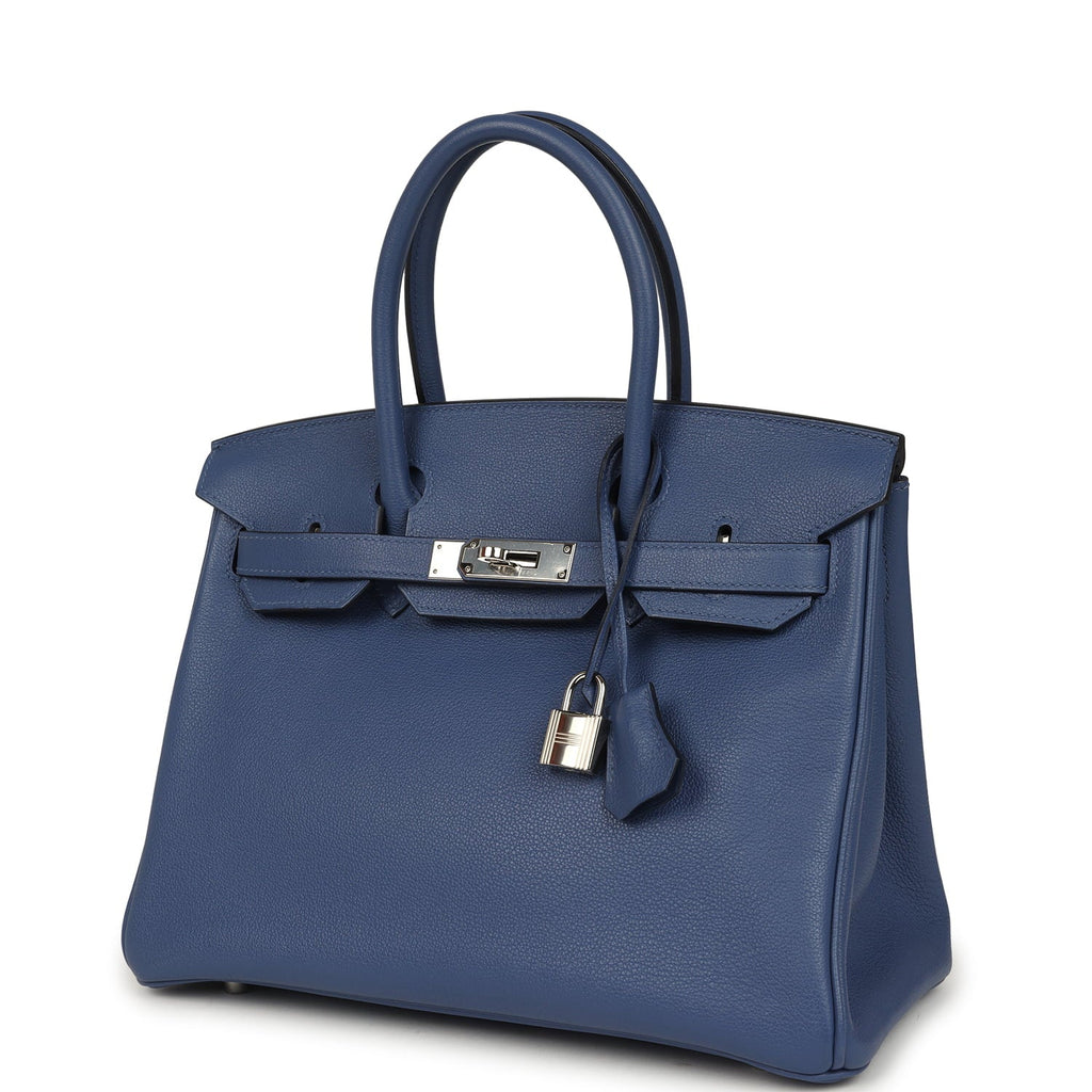 Pre-owned Hermes Birkin 30 Bleu Brighton Evercolor Palladium Hardware
