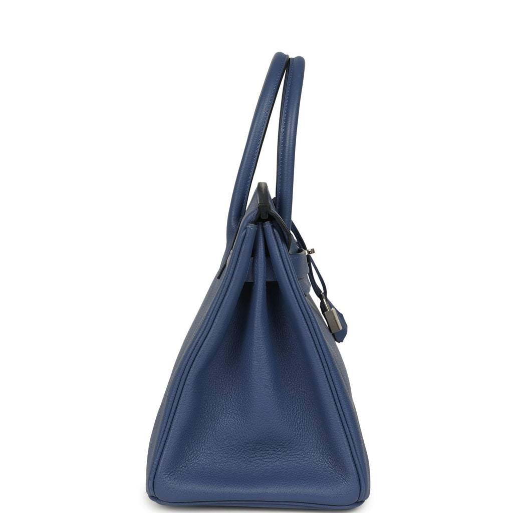 Pre-owned Hermes Birkin 30 Bleu Brighton Evercolor Palladium Hardware