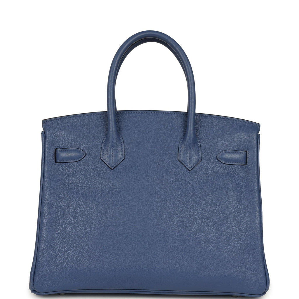 Pre-owned Hermes Birkin 30 Bleu Brighton Evercolor Palladium Hardware