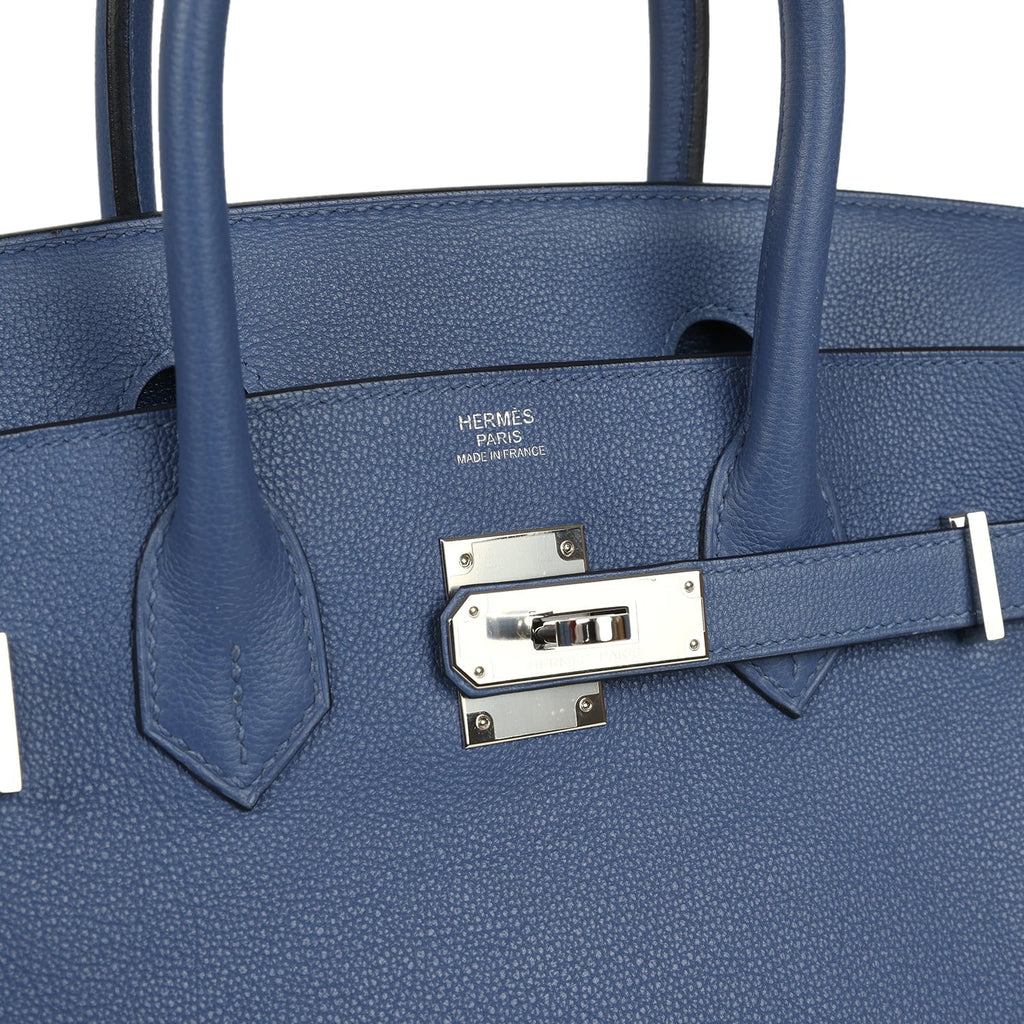 Pre-owned Hermes Birkin 30 Bleu Brighton Evercolor Palladium Hardware