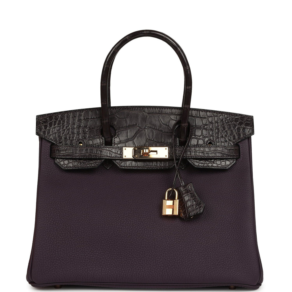 Pre-owned Hermes Birkin 30 Raisin Togo and Matte Alligator Touch Gold Hardware