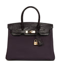 Pre-owned Hermes Birkin 30 Raisin Togo and Matte Alligator Touch Gold Hardware